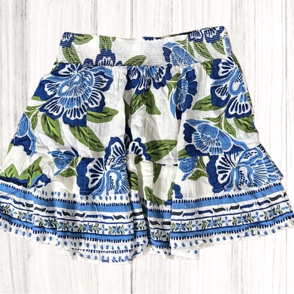Rachel Zoe Women’s Blue & Green Floral Ruffled Mini Skirt Size L